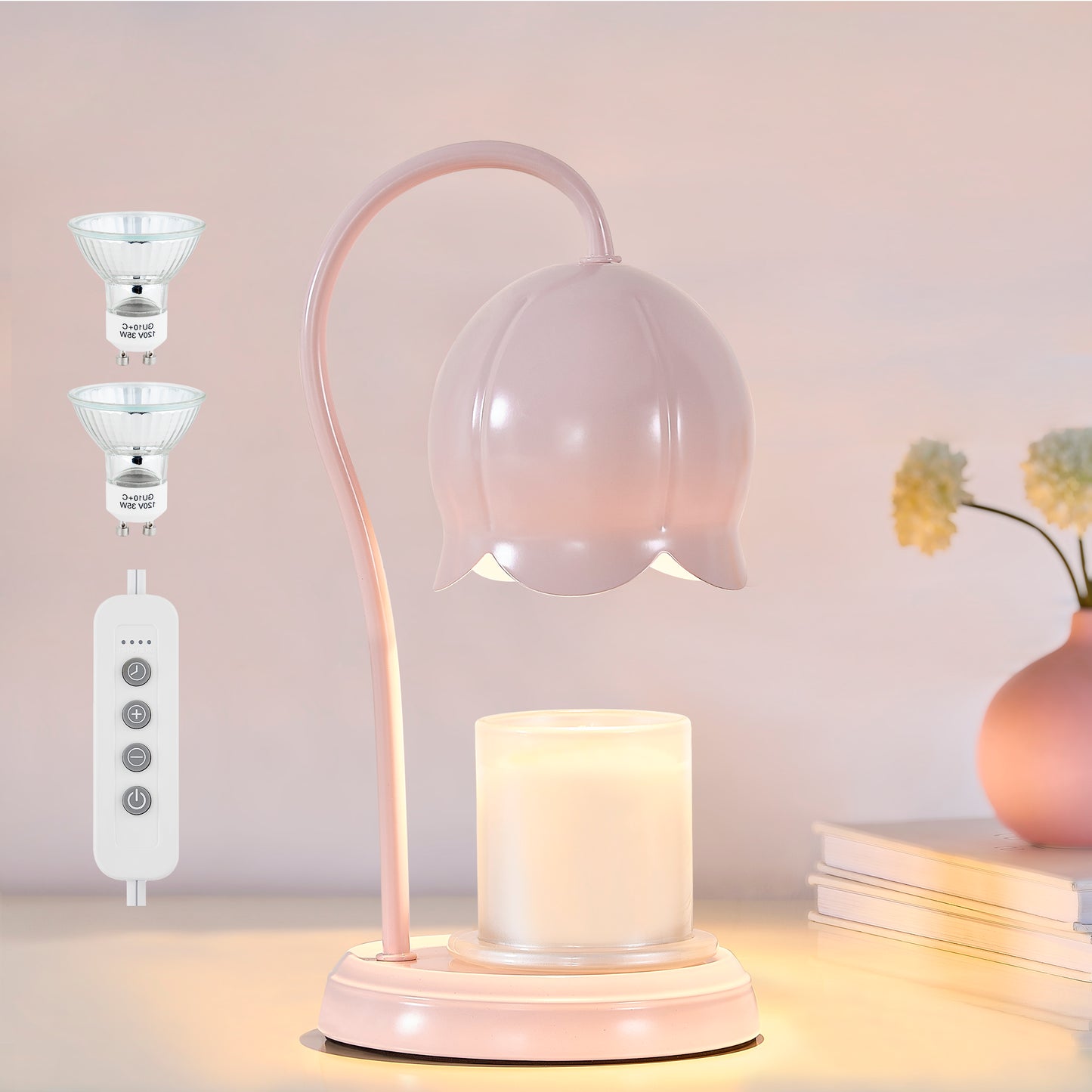 NATYSWAN Candle Warmer Lamp with Timer, Dimmable Lamp for Jar Candles, Ideal Gift for House Warming, Elegant Home Decoration, Pink Candle Warming Lamp, 2 Bulbs Included