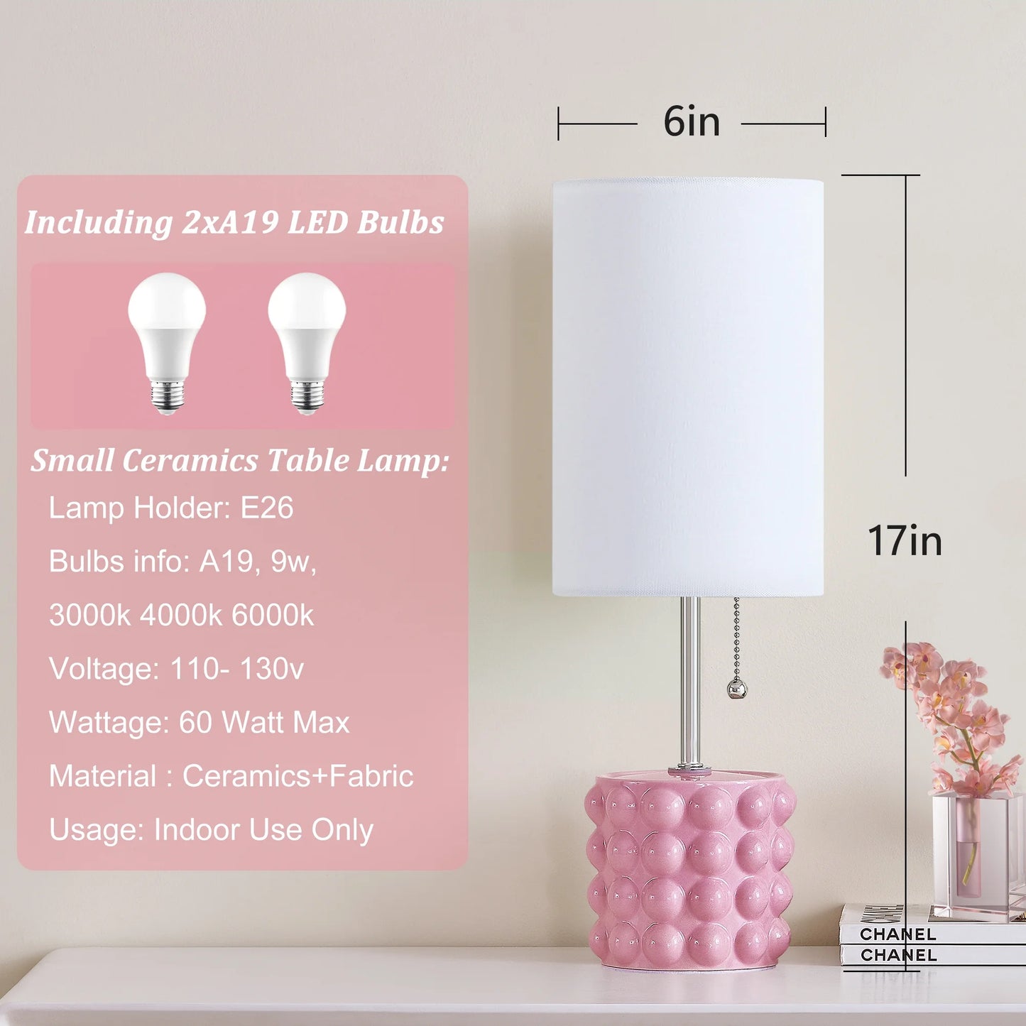 NATYSWAN Ceramic Table Lamp set of 2 for Living Room,3 Way Dimmable Nightstand Reading Lamp with White Linen Shade for Bedrooms Office