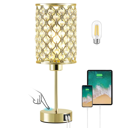 NATYSWAN Crystal Table Lamp for Bedroom,3 Way Dimmable Touch Lamp with Crystal Shade,Bedside Nightstand Small Lamp for Living Room Home Office (Bulb Included)