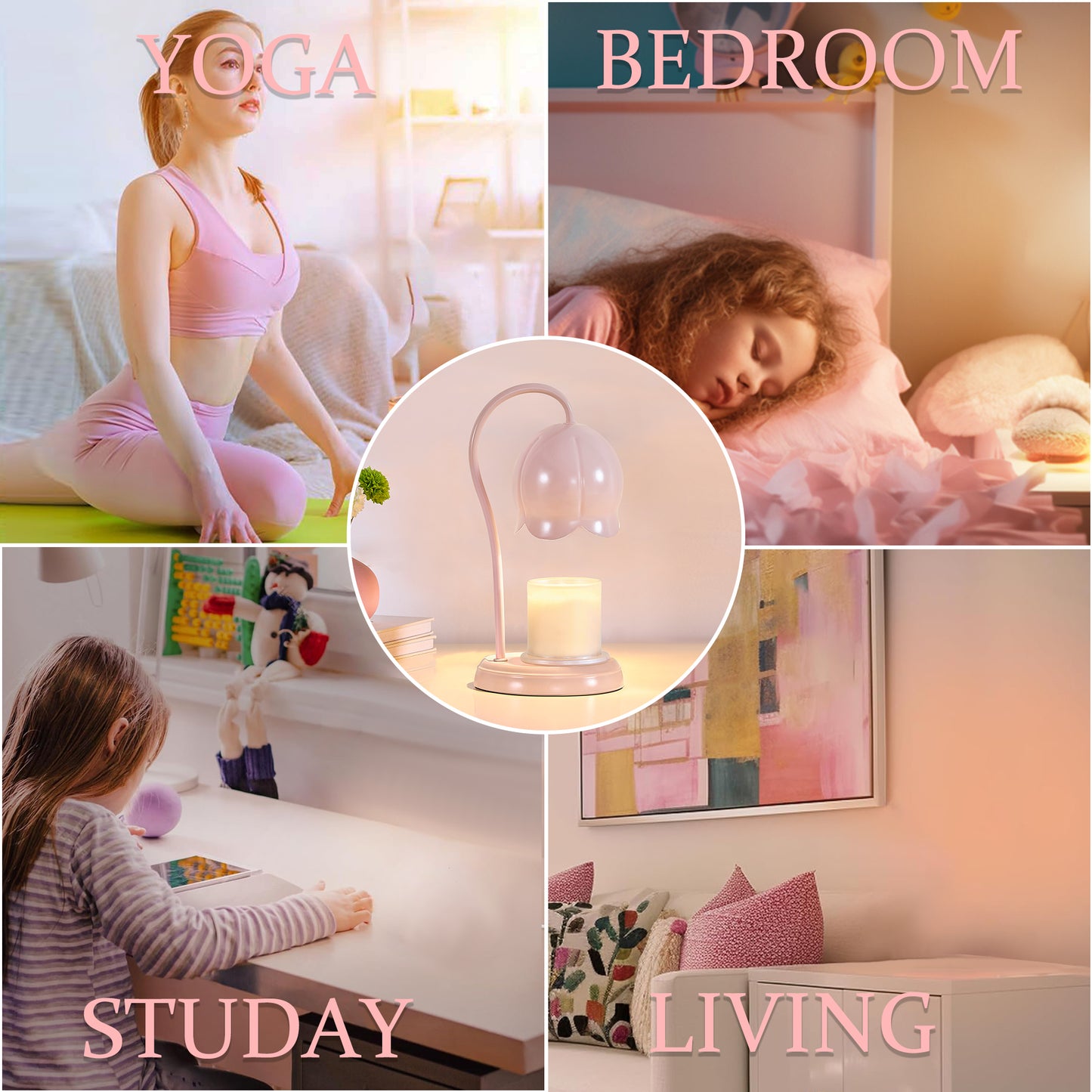 NATYSWAN Candle Warmer Lamp with Timer, Dimmable Lamp for Jar Candles, Ideal Gift for House Warming, Elegant Home Decoration, Pink Candle Warming Lamp, 2 Bulbs Included